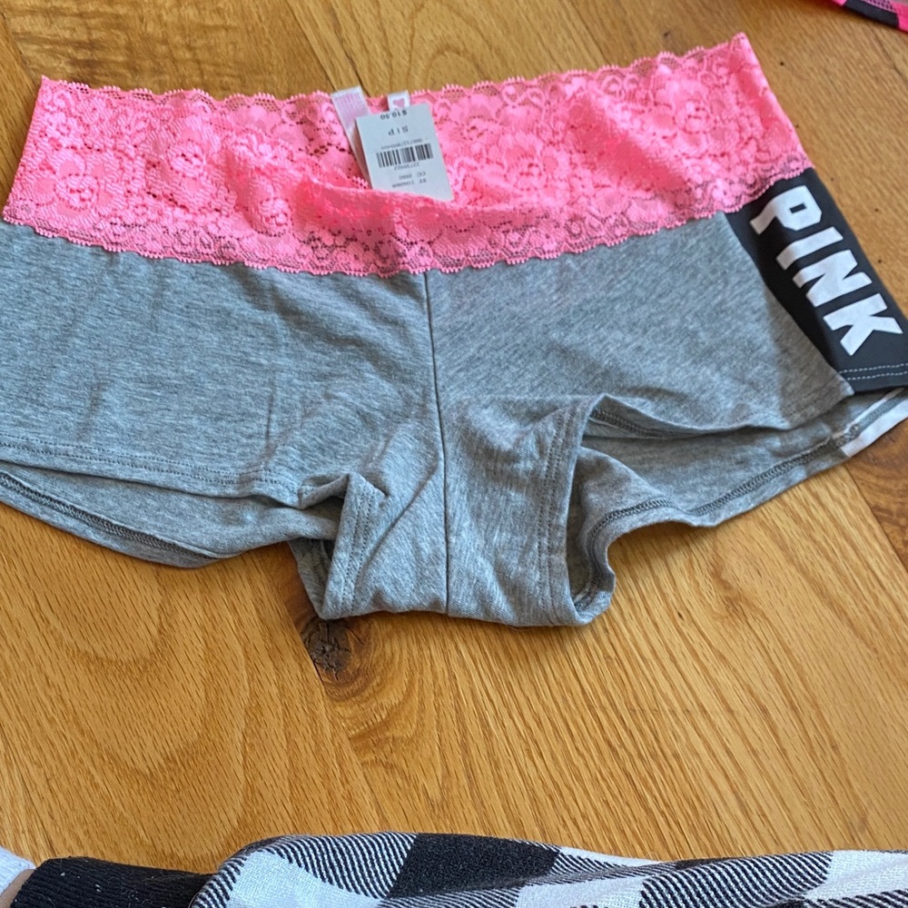 NWT PINK Victoria's Secret Gray Shorts with Pink Lace